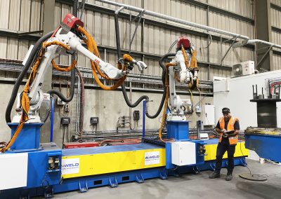 Lincoln HyperFill twin-wire dual-robot MIG welding cell at Avweld